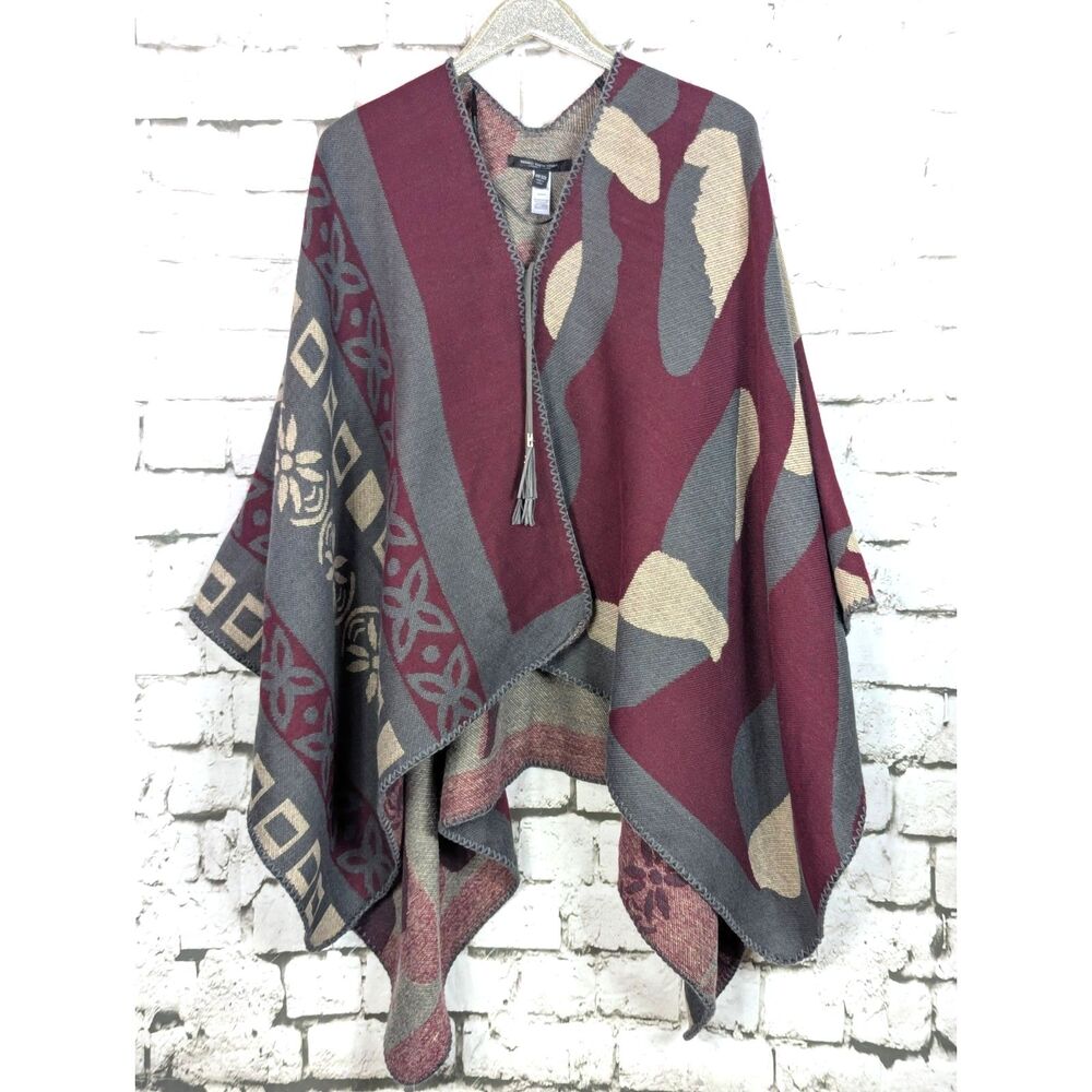 MARC New York ANDREW MARC Artsy Boho Cottage Western Poncho Ruana Wrap One Size